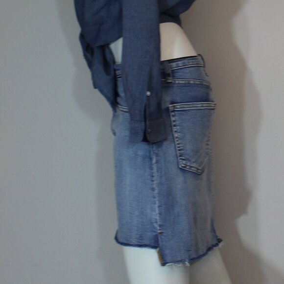 Aritzia Wilfred Free Medium Wash Raw Step Hem Denim Jean Skirt Size 6 - Picture 2 of 8